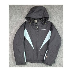 Spyder Ski Jacket Women's Medium Black Light Blue Hooded Winter‎ Coat